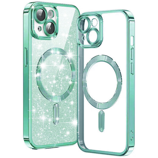 Capa MagSafe para Apple iPhone 15 Plus, Techsuit, Luxury Glitter, Verde Claro