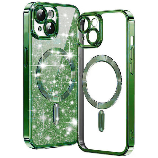 Capa MagSafe para Apple iPhone 15 Plus, Techsuit, Luxury Glitter, Verde Escuro