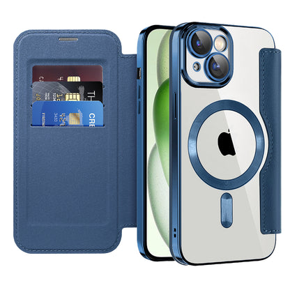 MagSafe Case for Apple iPhone 15 Plus, Techsuit, SmartMag Book, Blue