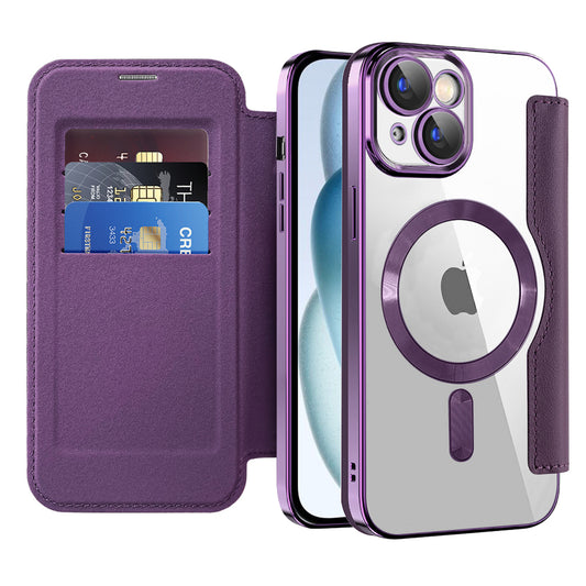 Capa MagSafe para Apple iPhone 15 Plus, Techsuit, SmartMag Book, Roxo