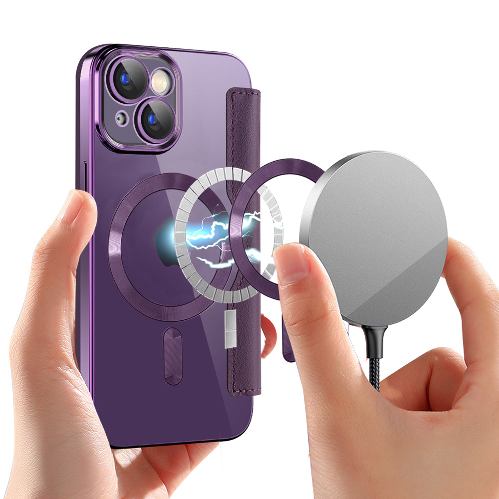 Capa MagSafe para Apple iPhone 15 Plus, Techsuit, SmartMag Book, Roxo