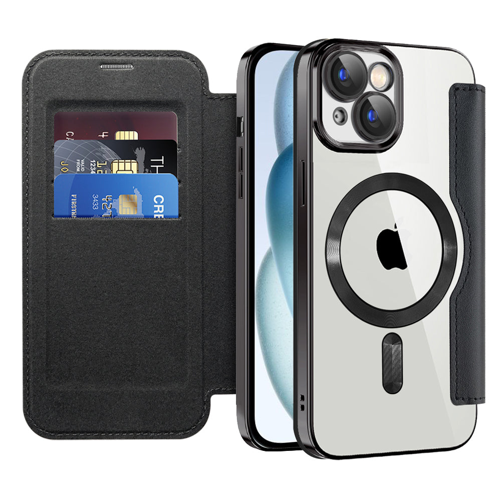 MagSafe Case for Apple iPhone 15 Plus, Techsuit, SmartMag Book, Black