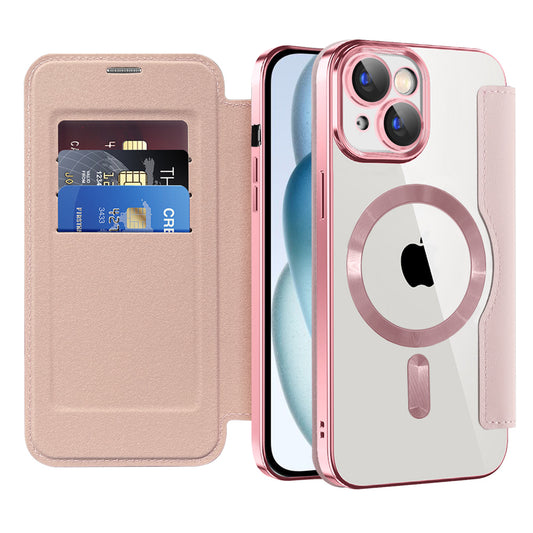 Capa MagSafe para Apple iPhone 15 Plus, Techsuit, SmartMag Book, Rosa
