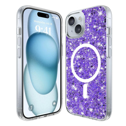 Capa MagSafe para Apple iPhone 15 Plus, Techsuit, Sparkly Glitter, Roxo
