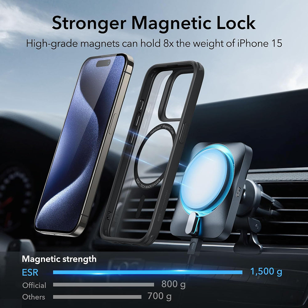 Capa MagSafe para Apple iPhone 15 Pro, ESR, Classic Hybrid, Preto Transparente