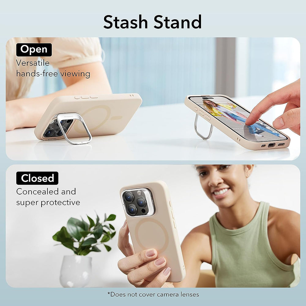 Capa MagSafe para Apple iPhone 15 Pro, ESR, Cloud Soft Kickstand, Creme