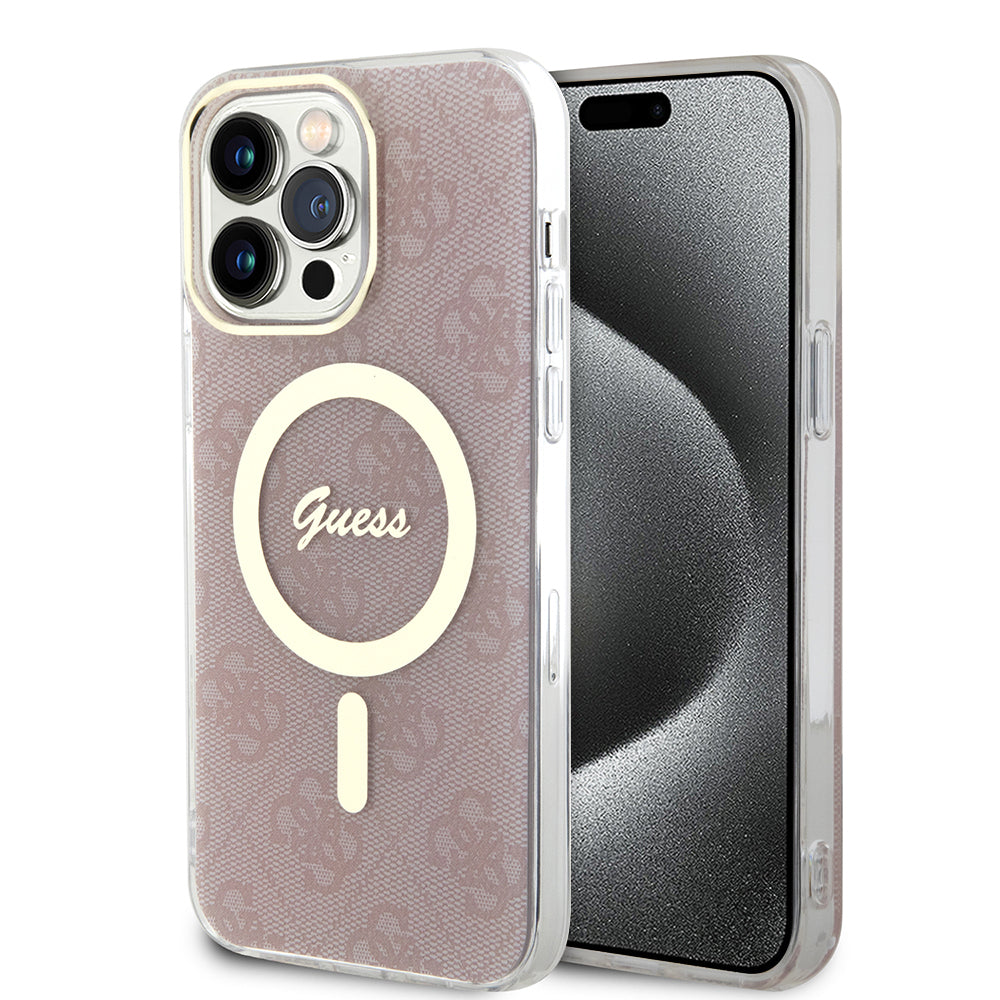 Capa MagSafe para Apple iPhone 15 Pro, Guess, IML 4G, Rosa