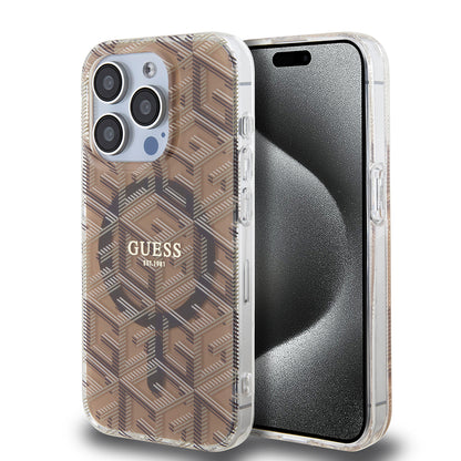 Capa MagSafe para Apple iPhone 15 Pro, Guess, IML Gcube, Castanho