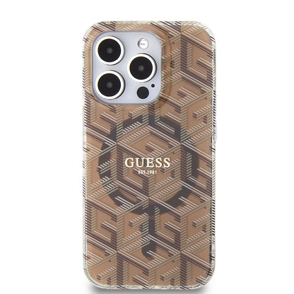 Capa MagSafe para Apple iPhone 15 Pro, Guess, IML Gcube, Castanho