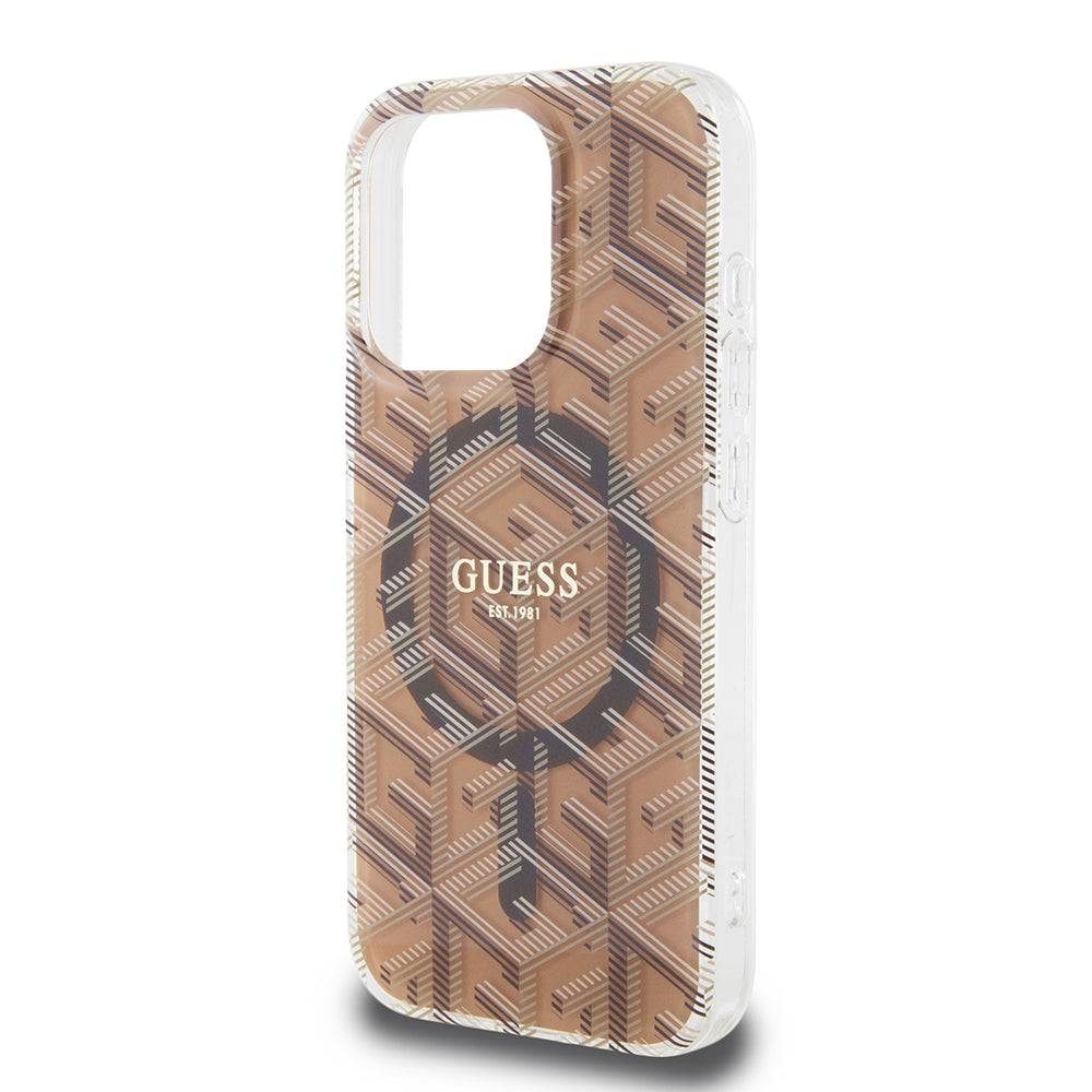 Capa MagSafe para Apple iPhone 15 Pro, Guess, IML Gcube, Castanho