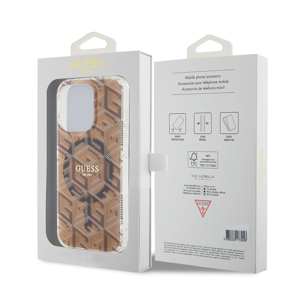 Capa MagSafe para Apple iPhone 15 Pro, Guess, IML Gcube, Castanho