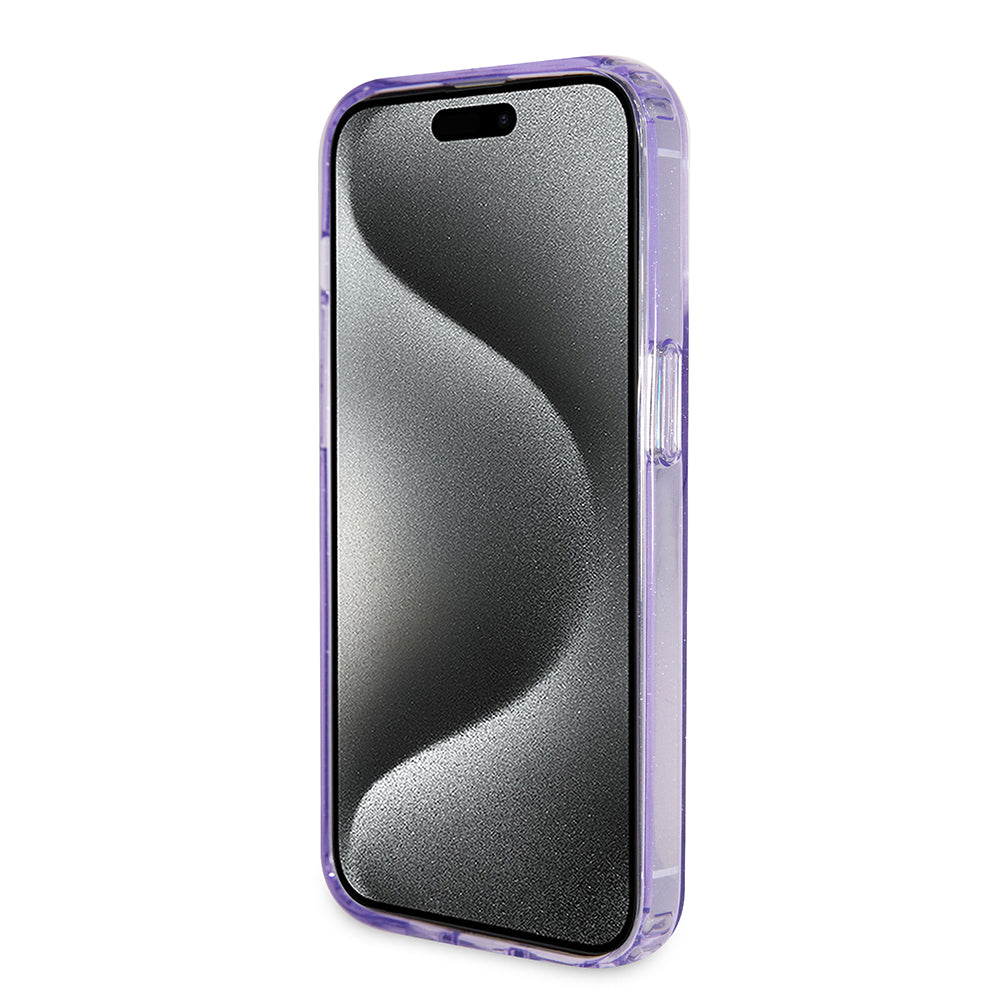 Capa MagSafe para Apple iPhone 15 Pro, Guess, IML Ring Stand Glitter, Roxo