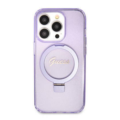 Capa MagSafe para Apple iPhone 15 Pro, Guess, IML Ring Stand Glitter, Roxo