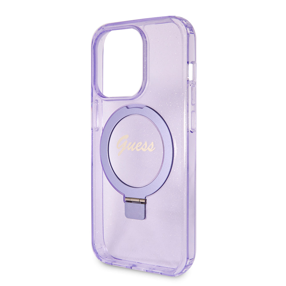 Capa MagSafe para Apple iPhone 15 Pro, Guess, IML Ring Stand Glitter, Roxo