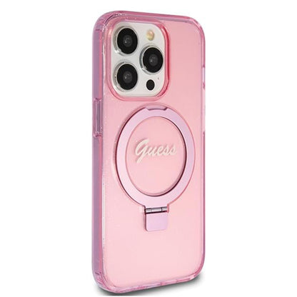 Capa MagSafe para Apple iPhone 15 Pro, Guess, IML Ring Stand Glitter, Rosa