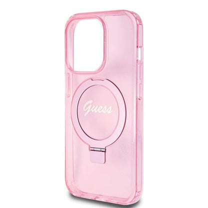 Capa MagSafe para Apple iPhone 15 Pro, Guess, IML Ring Stand Glitter, Rosa