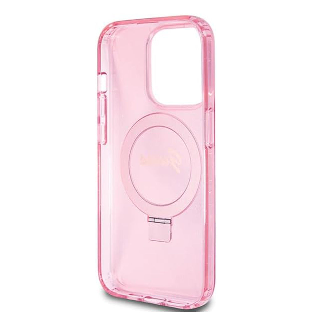 Capa MagSafe para Apple iPhone 15 Pro, Guess, IML Ring Stand Glitter, Rosa