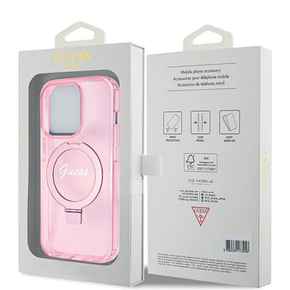 Capa MagSafe para Apple iPhone 15 Pro, Guess, IML Ring Stand Glitter, Rosa