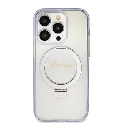 Capa MagSafe para Apple iPhone 15 Pro, Guess, IML Ring Stand Glitter, Transparente