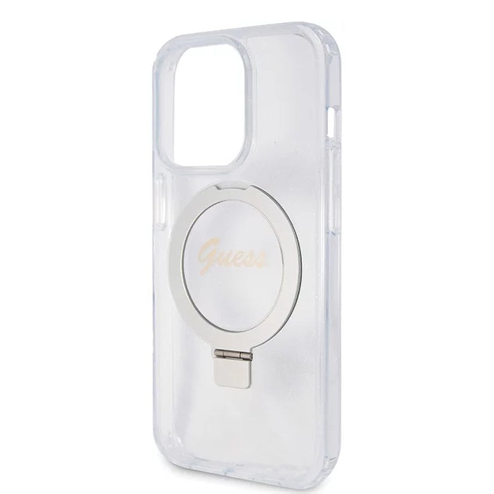 Capa MagSafe para Apple iPhone 15 Pro, Guess, IML Ring Stand Glitter, Transparente