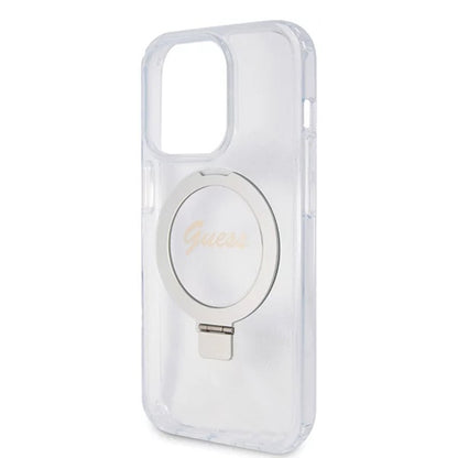 Capa MagSafe para Apple iPhone 15 Pro, Guess, IML Ring Stand Glitter, Transparente
