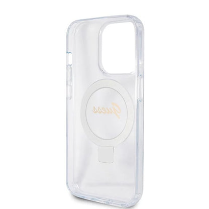Capa MagSafe para Apple iPhone 15 Pro, Guess, IML Ring Stand Glitter, Transparente