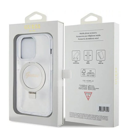 Capa MagSafe para Apple iPhone 15 Pro, Guess, IML Ring Stand Glitter, Transparente