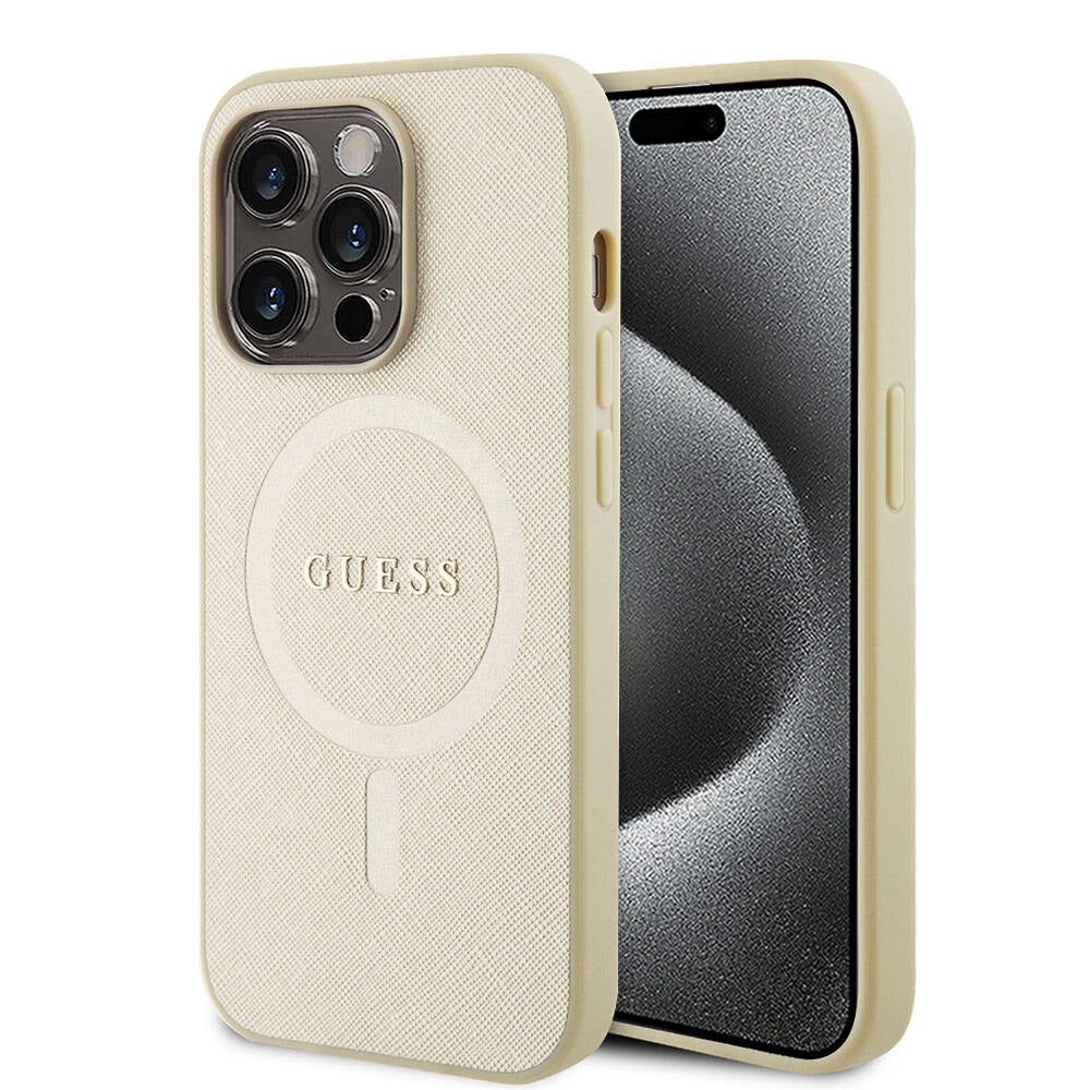 Capa MagSafe para Apple iPhone 15 Pro, Guess, Saffiano, Bege