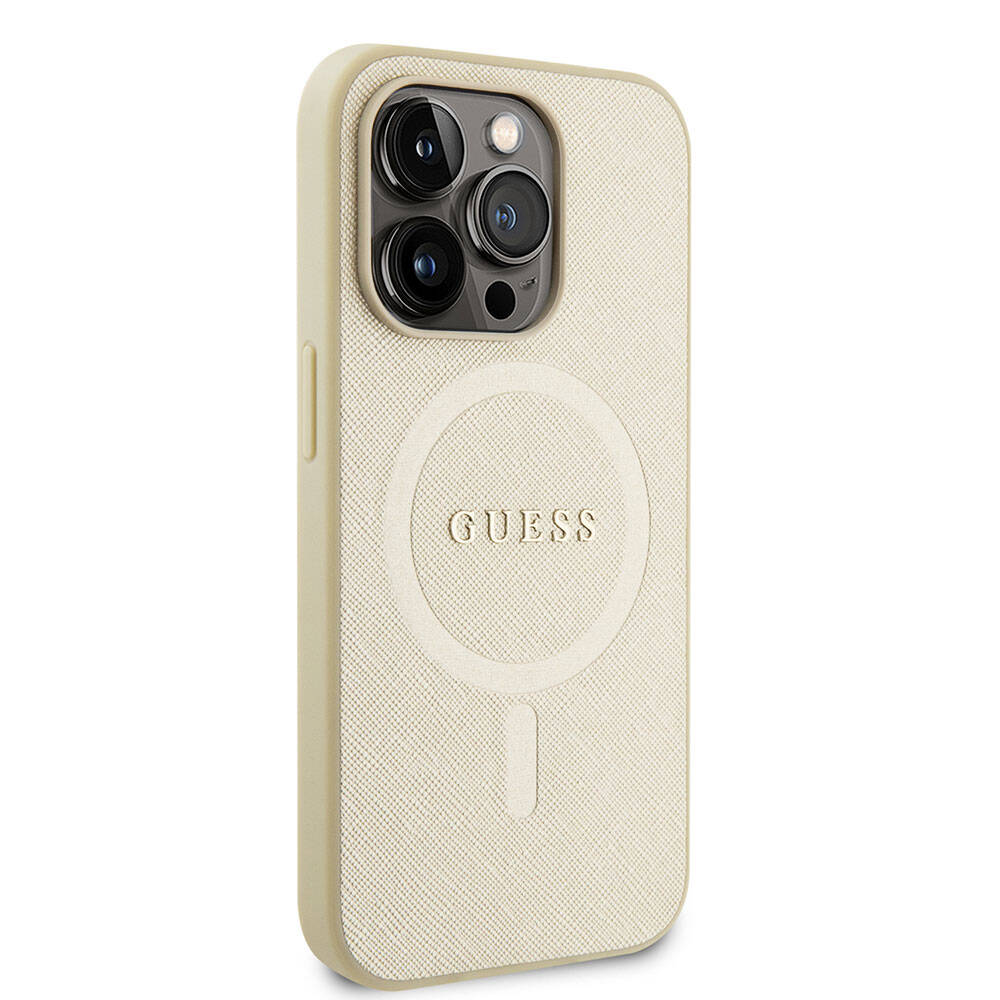 Capa MagSafe para Apple iPhone 15 Pro, Guess, Saffiano, Bege