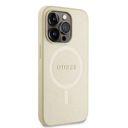 Capa MagSafe para Apple iPhone 15 Pro, Guess, Saffiano, Bege