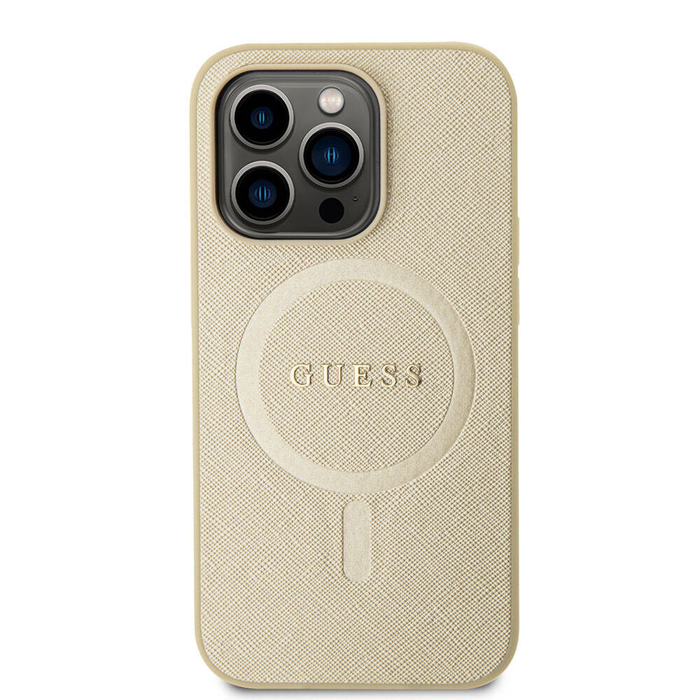 Capa MagSafe para Apple iPhone 15 Pro, Guess, Saffiano, Bege