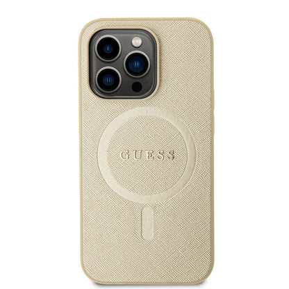 Capa MagSafe para Apple iPhone 15 Pro, Guess, Saffiano, Bege