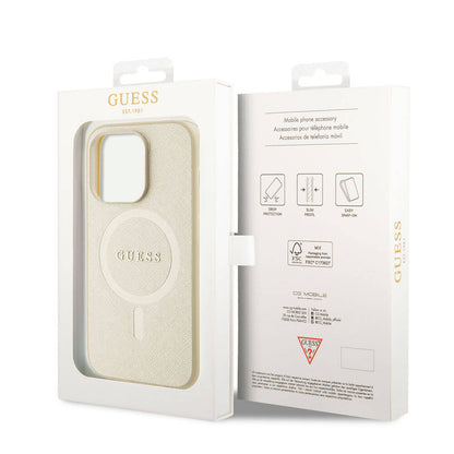 Capa MagSafe para Apple iPhone 15 Pro, Guess, Saffiano, Bege