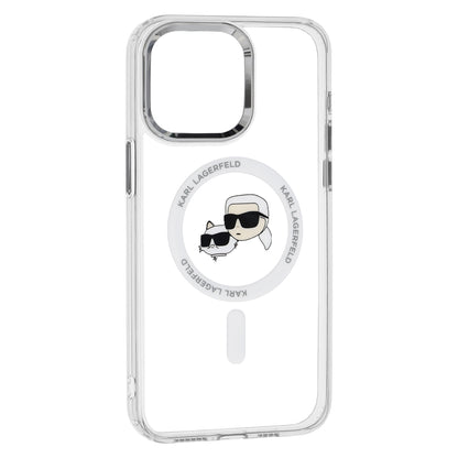 Capa MagSafe para Apple iPhone 15 Pro, Karl Lagerfeld, IML Metal Karl & Choupette's Heads, Branca