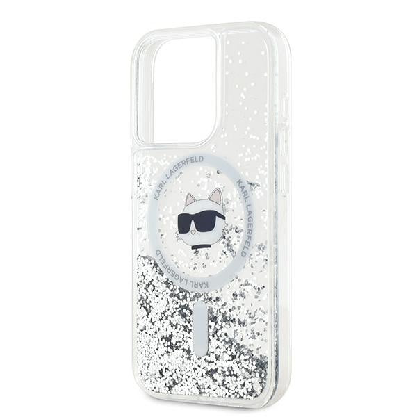 Capa MagSafe para Apple iPhone 15 Pro, Karl Lagerfeld, Liquid Glitter Choupette Head, Transparente