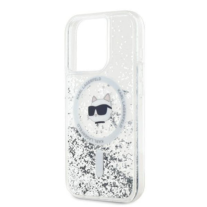 Capa MagSafe para Apple iPhone 15 Pro, Karl Lagerfeld, Liquid Glitter Choupette Head, Transparente
