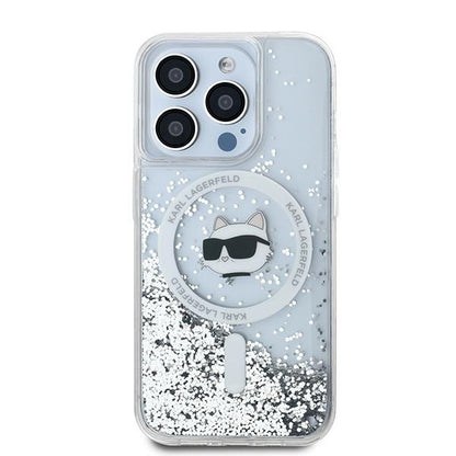Capa MagSafe para Apple iPhone 15 Pro, Karl Lagerfeld, Liquid Glitter Choupette Head, Transparente