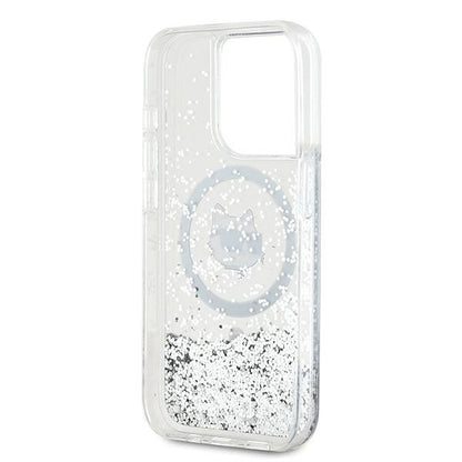Capa MagSafe para Apple iPhone 15 Pro, Karl Lagerfeld, Liquid Glitter Choupette Head, Transparente