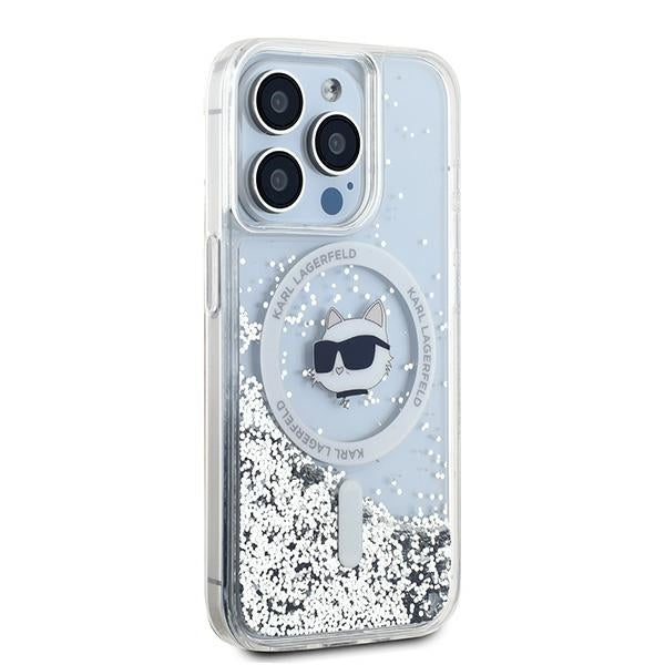 Capa MagSafe para Apple iPhone 15 Pro, Karl Lagerfeld, Liquid Glitter Choupette Head, Transparente