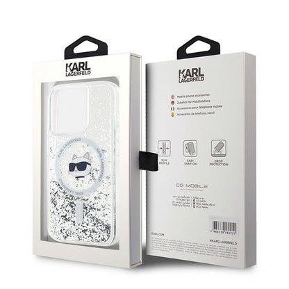 Capa MagSafe para Apple iPhone 15 Pro, Karl Lagerfeld, Liquid Glitter Choupette Head, Transparente