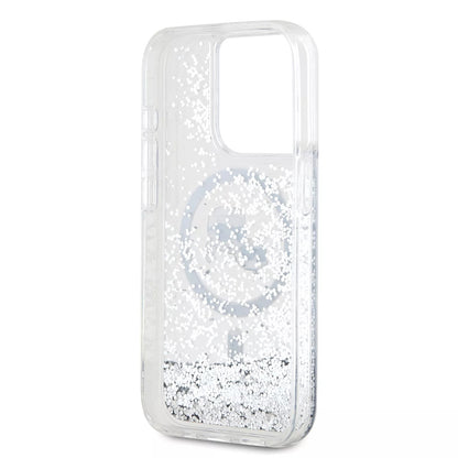MagSafe Case for Apple iPhone 15 Pro, Karl Lagerfeld, Liquid Glitter Karl & Choupette's Heads, Transparent