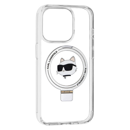 MagSafe Case for Apple iPhone 15 Pro, Karl Lagerfeld, Ring Stand Choupette's Head, White