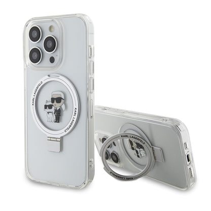 Capa MagSafe para Apple iPhone 15 Pro, Karl Lagerfeld, Ring Stand Karl & Choupette, Branca