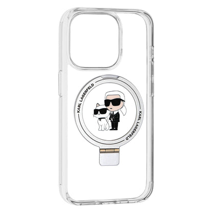 Capa MagSafe para Apple iPhone 15 Pro, Karl Lagerfeld, Ring Stand Karl & Choupette, Branca