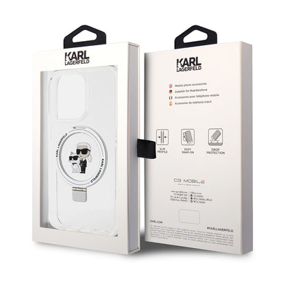 Capa MagSafe para Apple iPhone 15 Pro, Karl Lagerfeld, Ring Stand Karl & Choupette, Branca