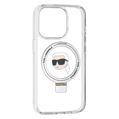Capa MagSafe para Apple iPhone 15 Pro, Karl Lagerfeld, Ring Stand Karl's Head, Branca