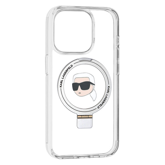 Capa MagSafe para Apple iPhone 15 Pro, Karl Lagerfeld, Ring Stand Karl's Head, Branca