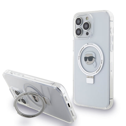 Capa MagSafe para Apple iPhone 15 Pro, Karl Lagerfeld, Ring Stand Karl's Head, Branca