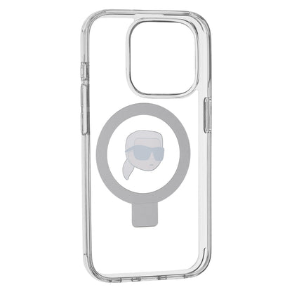 Capa MagSafe para Apple iPhone 15 Pro, Karl Lagerfeld, Ring Stand Karl's Head, Branca