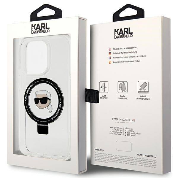 Capa MagSafe para Apple iPhone 15 Pro, Karl Lagerfeld, Ring Stand Karl's Head, Branca